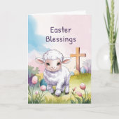 Children's Easter Blessings Christian Lamb Cross カード (正面)