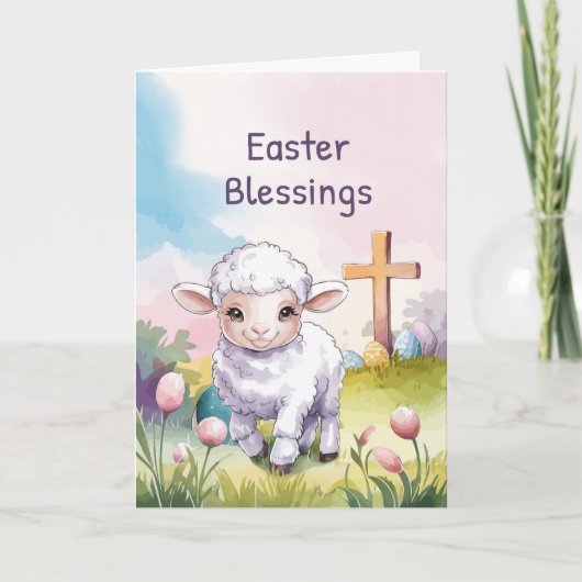 Children's Easter Blessings Christian Lamb Cross カード (正面)