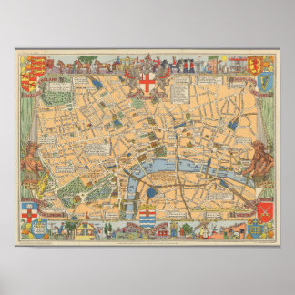 Children's Map of London, England ポスター