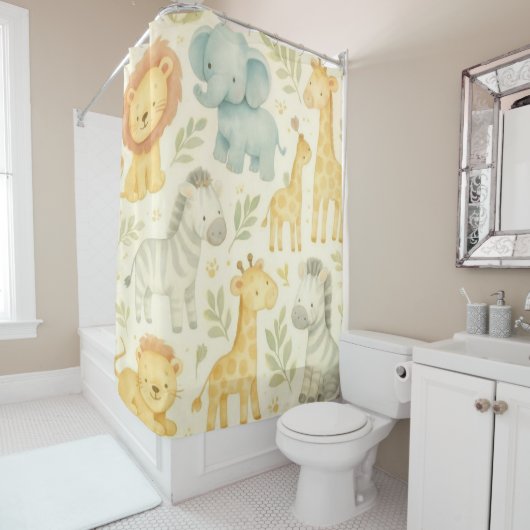Children's Safari Baby Animal Shower Curtain シャワーカーテン (インサイチュ)