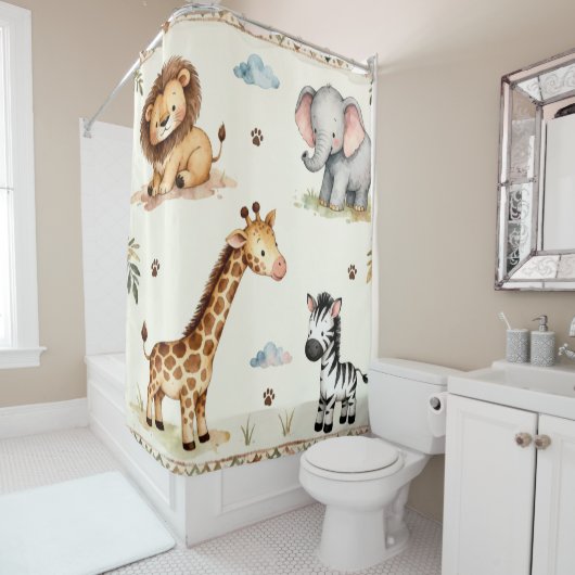 Children's Safari Baby Animal Shower Curtain シャワーカーテン (インサイチュ)