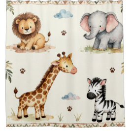 Children's Safari Baby Animal Shower Curtain シャワーカーテン