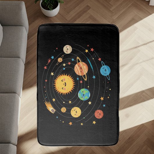 Children's Solar System Rug - Black Color バスマット