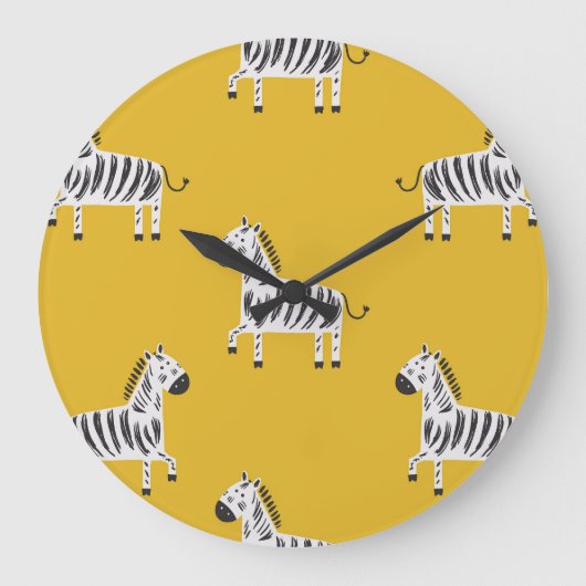 Children's Zebra：シームレスなおもしろいパターン ラージ壁時計 (正面)