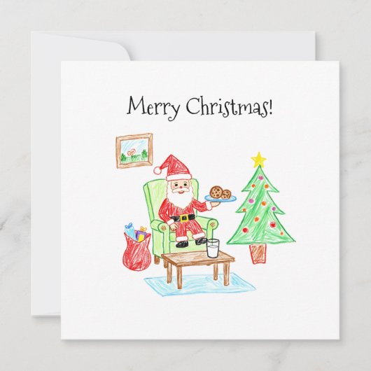Child's Art Style Santa and Cookies Flat Greeting カード (正面)