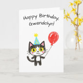 Child's Art Style Tuxedo Cat Birthday カード (黄色い花)
