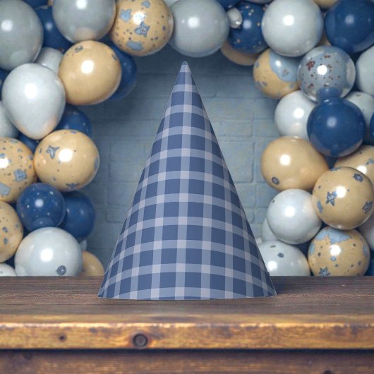 Child's Blue Gingham Birthday パーティーハット