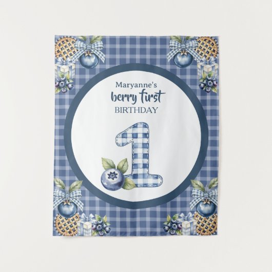 Child's Blueberry Berry First Birthday タペストリー (正面)