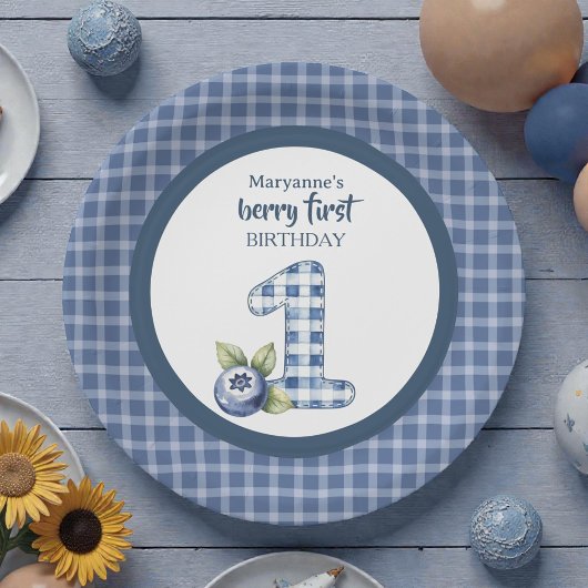 Child's Blueberry Berry First Birthday ペーパープレート