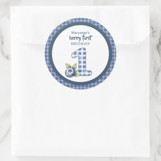 Child's Blueberry Berry First Birthday ラウンドシール (バッグ)