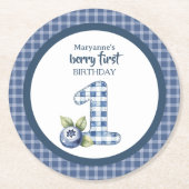 Child's Blueberry Berry First Birthday ラウンドペーパーコースター (正面)