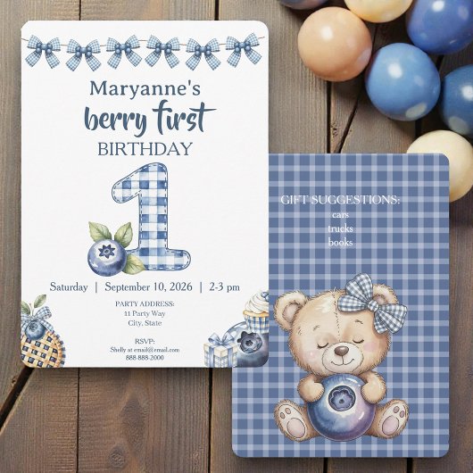 Child's Blueberry Berry First Birthday Invitation 招待状