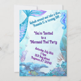Child's Mermaid Birthday Double Sided Invitation 招待状