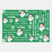 Child's Name Santa Christmas Red & Green 3 Gift ラッピングペーパーシート (正面2)