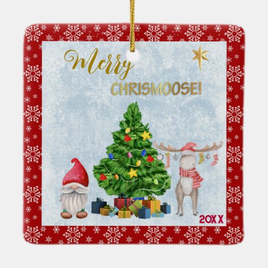 Child's Photo -格言Santa、Tree、Moose セラミックオーナメント (裏面)