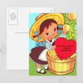 Child's VALENTINE POSTCARD Little Girl w/ Peaches シーズンポストカード (正面/裏面)