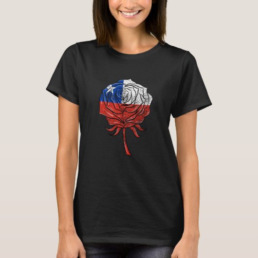 Chile Flag Rose Chilean Women Vintage Tシャツ (正面)