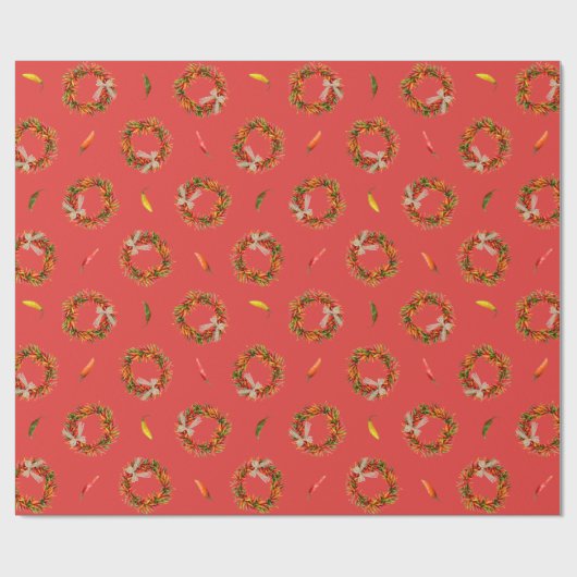 Chile Pepper Wreaths Festive Pattern ラッピングペーパー (フラット)