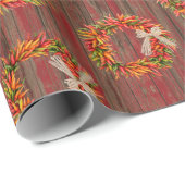 Chile Pepper Wreaths on Rustic Wood Pattern ラッピングペーパー (ロールコーナー)