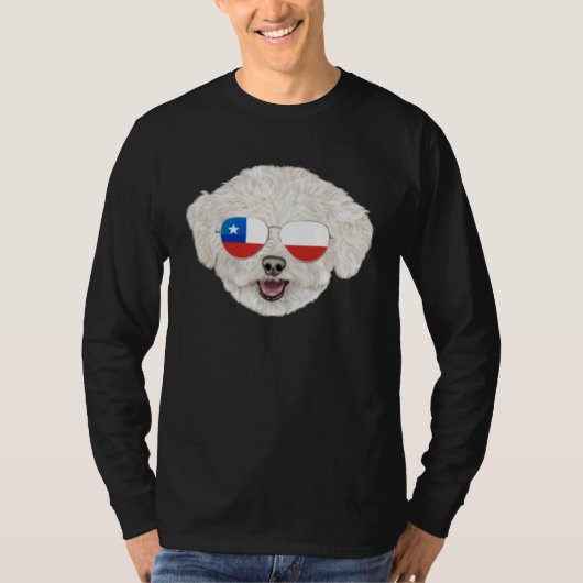 Chilean Flag Bichons Frise Dog Chile Pocket Tシャツ (正面)