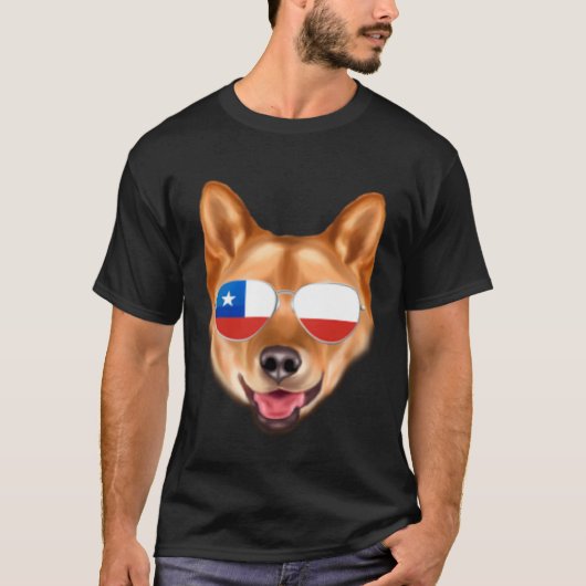 Chilean Flag Finnish Spitz Dog Chile Pocket Tシャツ (正面)