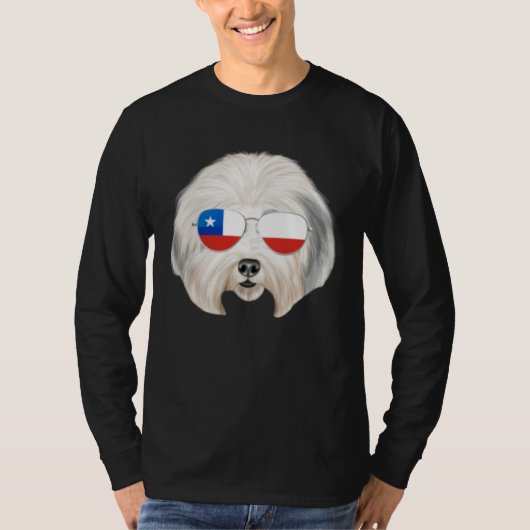 Chilean Flag Old English Sheepdog Dog Chile Pocket Tシャツ (正面)