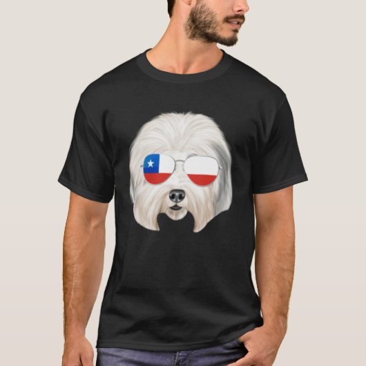 Chilean Flag Old English Sheepdog Dog Chile Pocket Tシャツ (正面)