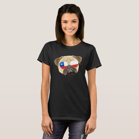 Chilean Flag Pug Dog Chile Pocket Tシャツ (正面フル)