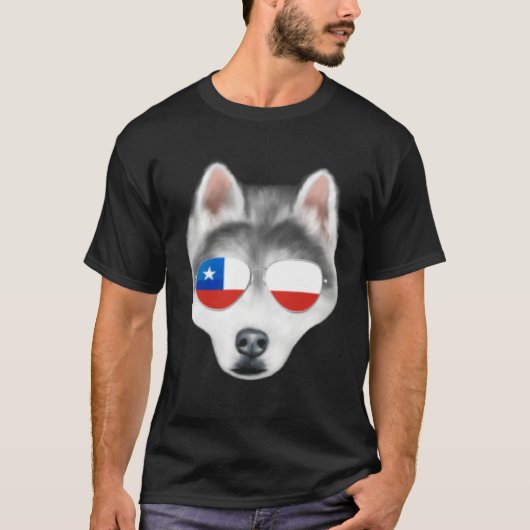 Chilean Flag Siberian Husky Dog Chile Pocket Tシャツ (正面)