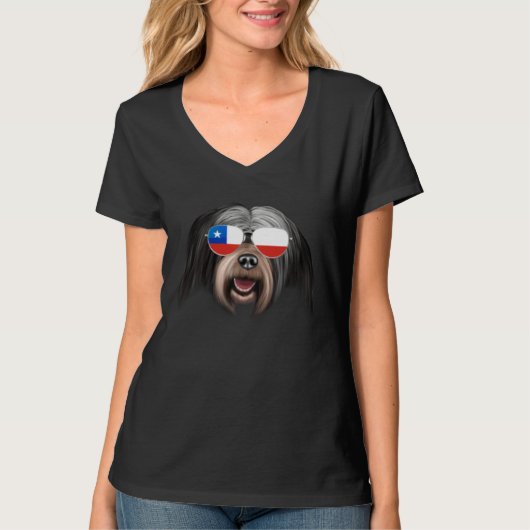 Chilean Flag Tibetan Terrier Dog Chile Pocket Tシャツ (正面)