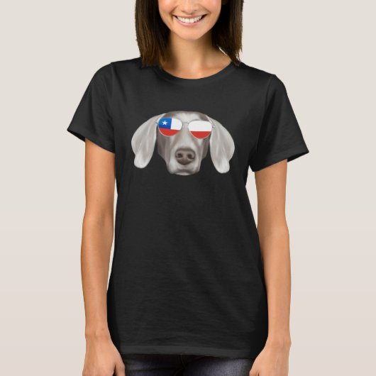 Chilean Flag Weimaraner Dog Chile Pocket Tシャツ (正面)