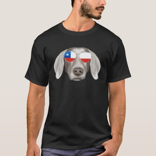 Chilean Flag Weimaraner Dog Chile Pocket Tシャツ (正面)