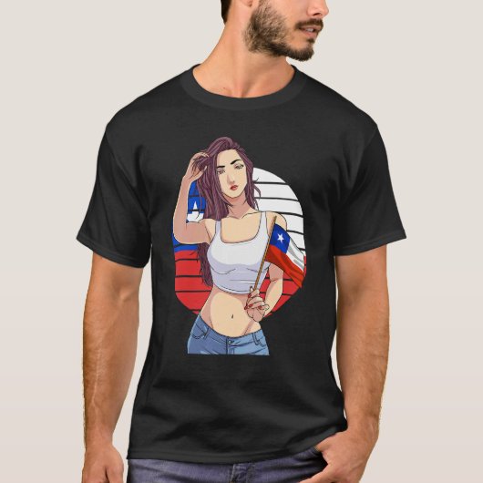 Chilean Girl Latino Pride Chile Flag Proud Chileno Tシャツ (正面)