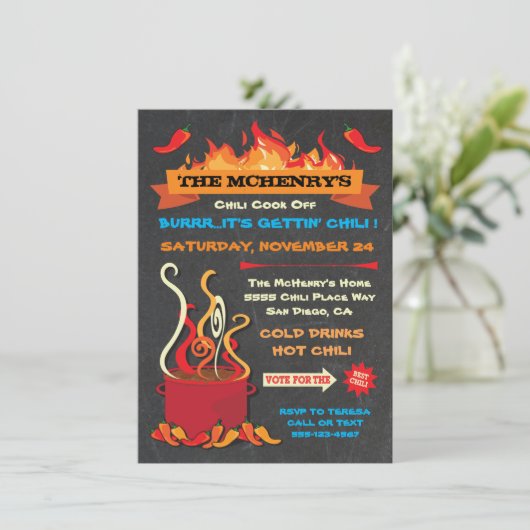 CHILI調理師オフChalkboardパーティーポスター 招待状 (スタンド正面)