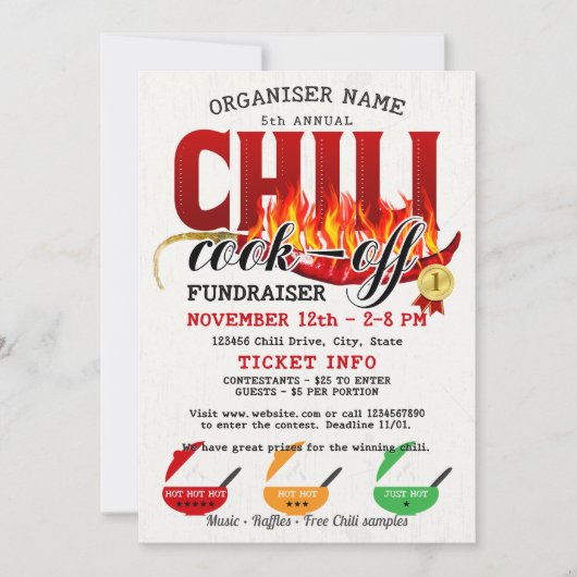 Chili Cookoff Cook Off Fundraiser Community Party 招待状 (正面)