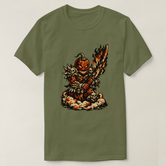 Chili Fire Demon Halloween — Dark Warrior Retro  Tシャツ (デザイン正面)