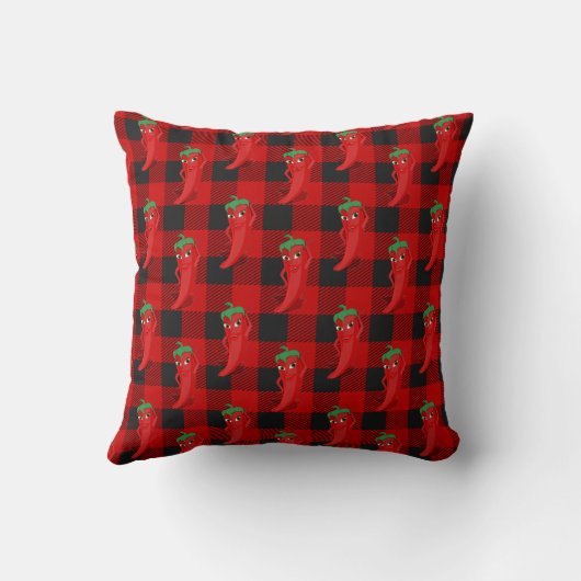 Chili Pepper Buffalo Plaid Pattern Black and Red  クッション (裏面)