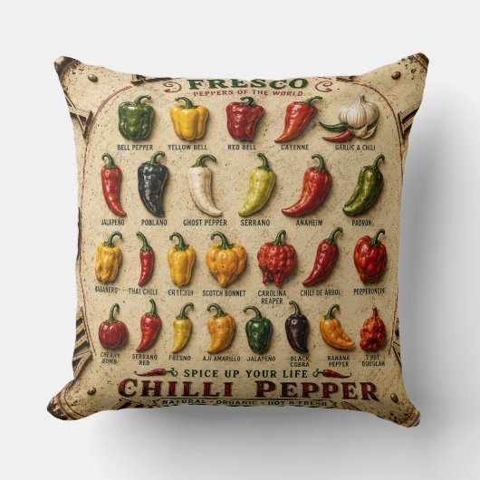 Chili Pepper Kitchen Rustic Farmhouse Chef Gift クッション (正面)