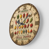 Chili Pepper Kitchen Rustic Farmhouse Chef Gift ラージ壁時計 (傾斜)