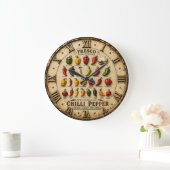 Chili Pepper Kitchen Rustic Farmhouse Chef Gift ラージ壁時計 (ホーム)