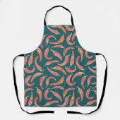 Chili Pepper Red Teal Green Watercolor Art エプロン (正面)