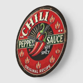 Chili Pepper Sauce Metal Wall design Sign ラージ壁時計 (傾斜)