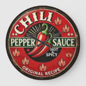 Chili Pepper Sauce Metal Wall design Sign ラージ壁時計 (正面)