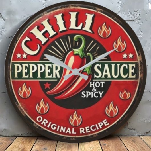 Chili Pepper Sauce Metal Wall design Sign ラージ壁時計