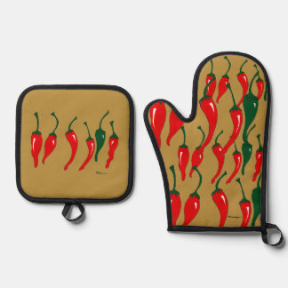 Chili Peppers Oven Mitt and Pot Holders 鍋つかみ&鍋敷きセット