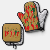 Chili Peppers Oven Mitt and Pot Holders 鍋つかみ&鍋敷きセット (正面/裏面)