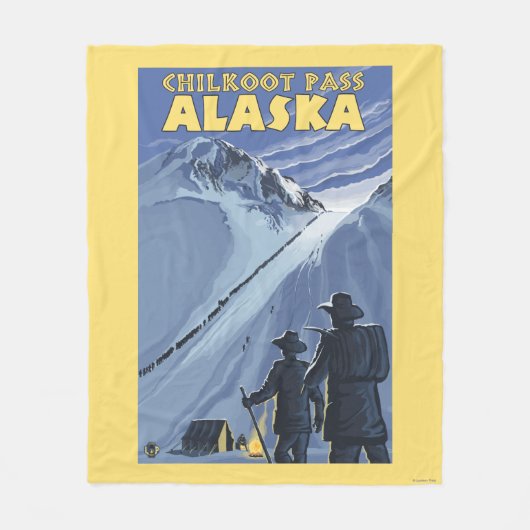 Chilkootのパス、アラスカの金炭坑作業員 フリースブランケット (正面)