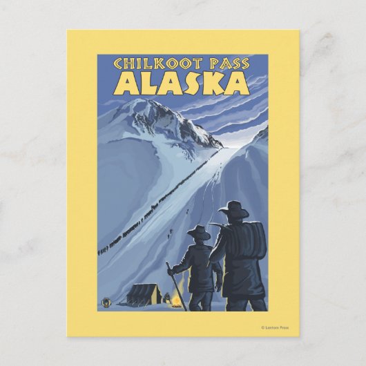 Chilkootのパス、アラスカの金炭坑作業員 ポストカード (正面)