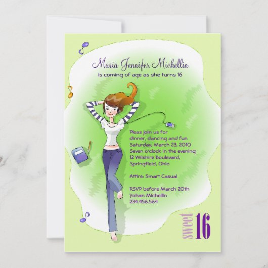 Chill カッコいい Sweet 16誕生日パーティーの招待 招待状 (正面)