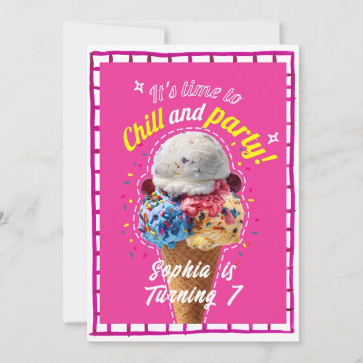 Chill and Party Ice Cream Birthday 招待状 (正面)